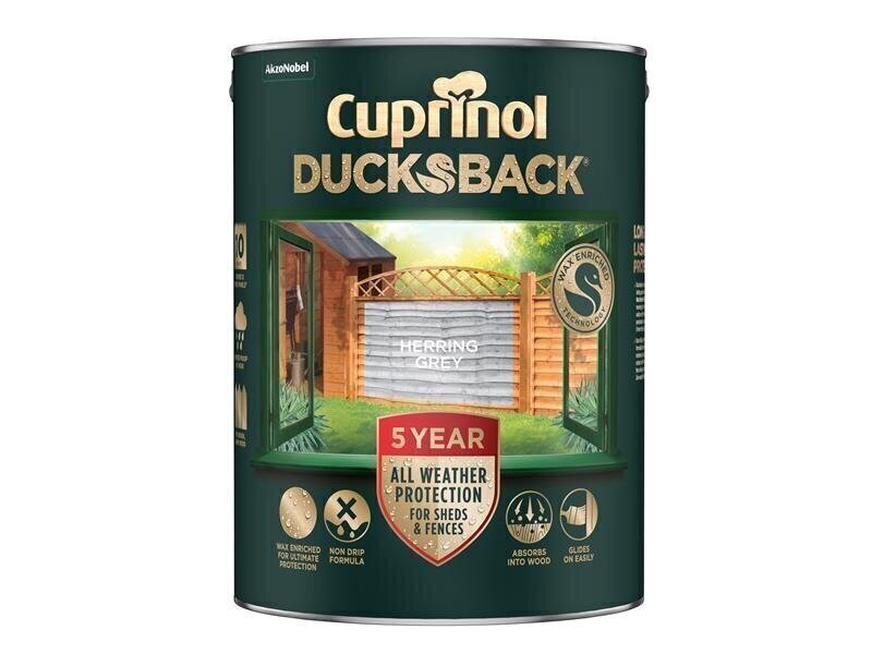 Cuprinol Ducksback 5 Year Waterproof for Sheds  Fences Herring Grey 5 litre