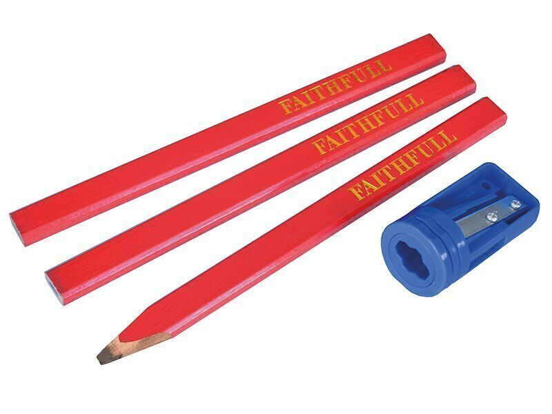 Faithfull Carpenters\' Pencils Red (Pack 3 Sharpener)