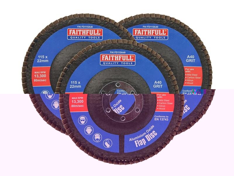 Faithfull Aluminium Oxide Flap Disc 115 x 22mm 40 Grit (3 Pack)