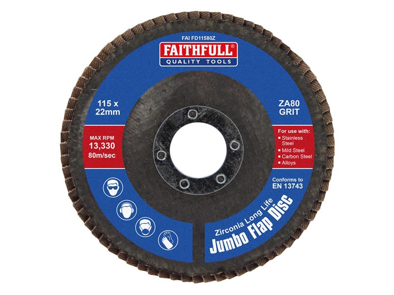 Faithfull ZA80 115mm Zirconia Abrasive Jumbo Flap Disc (Pack of 1)