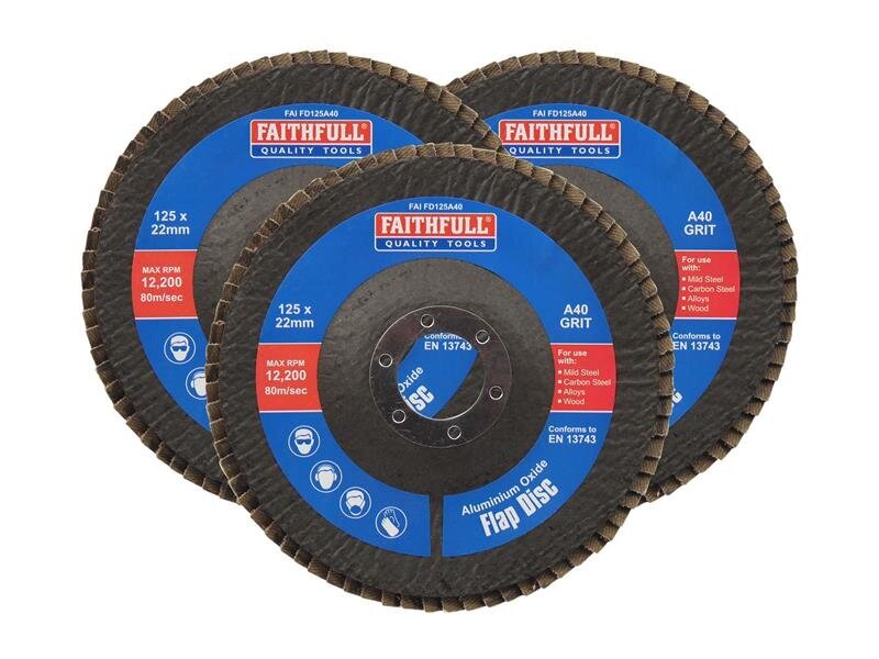 Faithfull Aluminium Oxide Flap Disc 125 x 22mm 40 Grit (3 Pack)