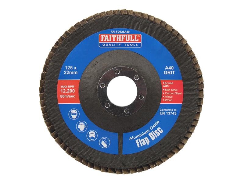 Faithfull 125 x 22mm 40 Grit Aluminium Oxide Flap Disc (Pack of 1)