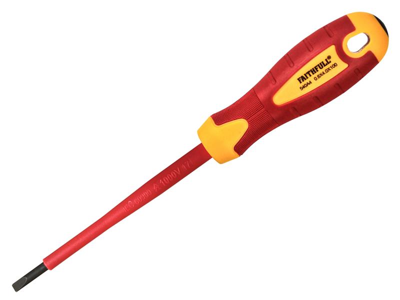 Faithfull VDE Soft Grip Screwdriver Parallel Slotted Tip 4.0 x 100mm