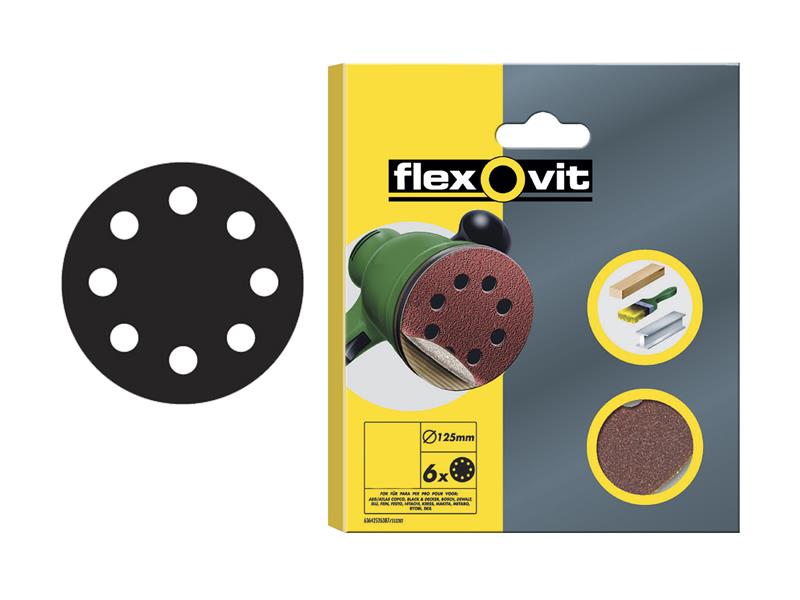 Flexovit Hook and Loop Sanding Disc 125mm Extra Fine 180G (Pack of 6)