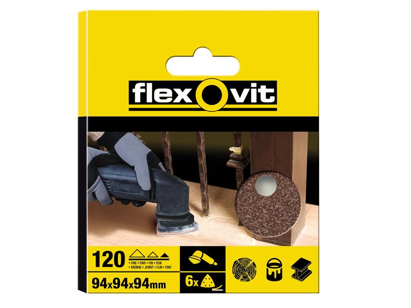 Flexovit Delta Hook  Loop Sanding Sheet 94mm Fine 120G (Pack 6)