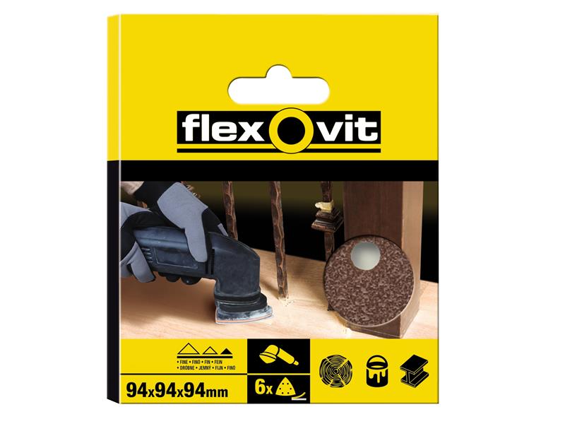 Flexovit Delta Hook  Loop Sanding Sheet 94mm Assorted (Pack 6)