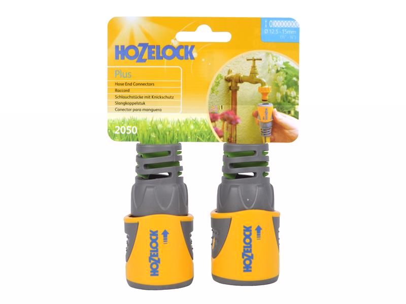 Hozelock 2050 Hose End Connector Plus for 12.5-15mm (1/2-5/8in) Hose (Twin Pack)