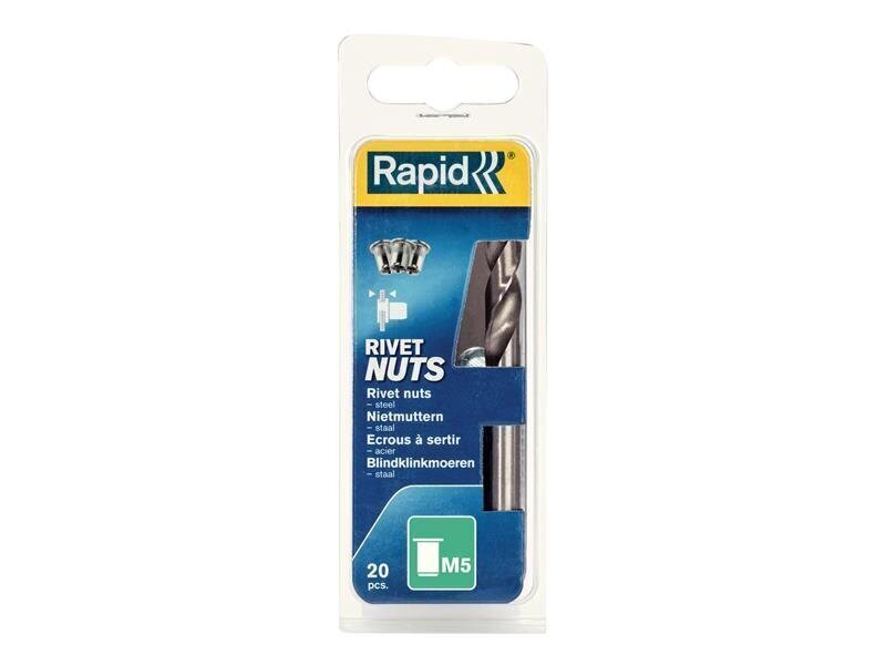 Rapid Steel Rivet Nuts M5 (Pack 20  Free Drill Bit)