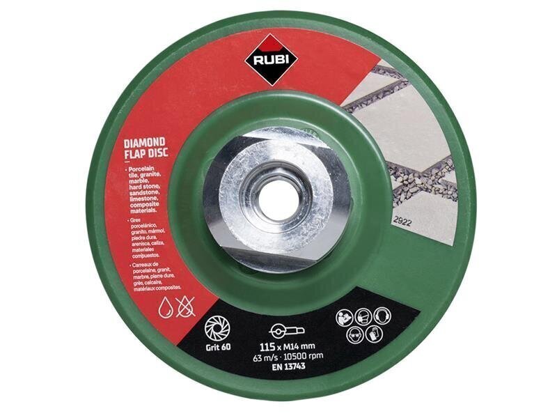 RUBI TILING TOOLS Diamond Flap Disc 115mm x 50/60 Grit