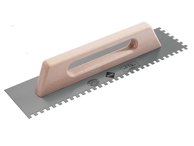 RUBI TILING TOOLS Notched Steel Trowel Wooden Handle 19in