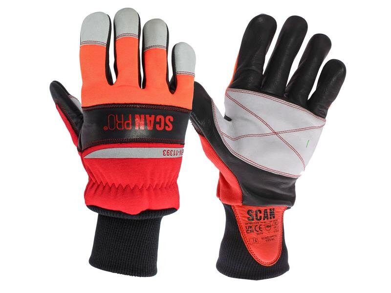 Scan Class 1 Dual Hand Chainsaw Leather Gloves - XL (Size 10)