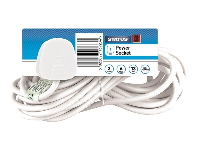 STATUS Extension Lead 240V 2-Gang 13A White 6m