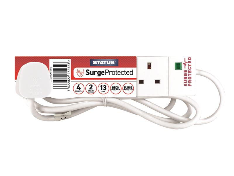 STATUS Surge Protected Extension Lead 240V 4-Gang 13A White 2m