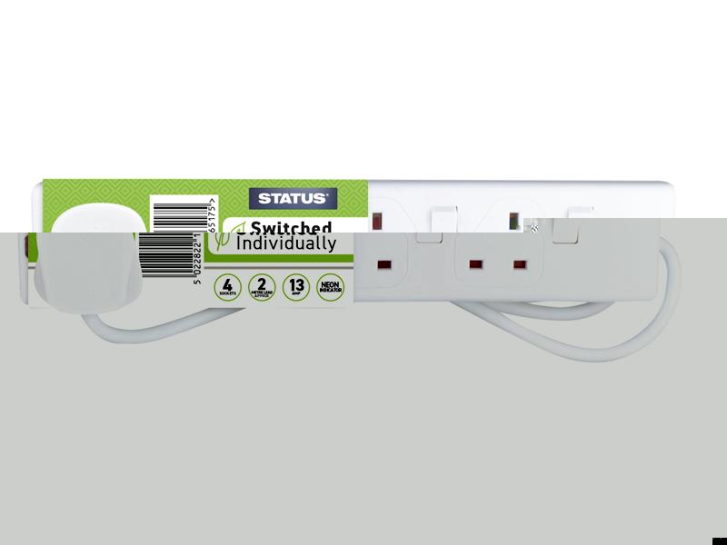 STATUS Individually Switched Extension Lead 240V 4-Gang 13A White 2m