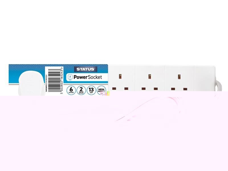 STATUS Extension Lead 240V 6-Gang 13A White 2m