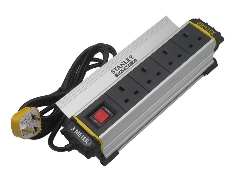 STANLEY Electrical 4-Gang IP20 Powerboard with Clamp 3m