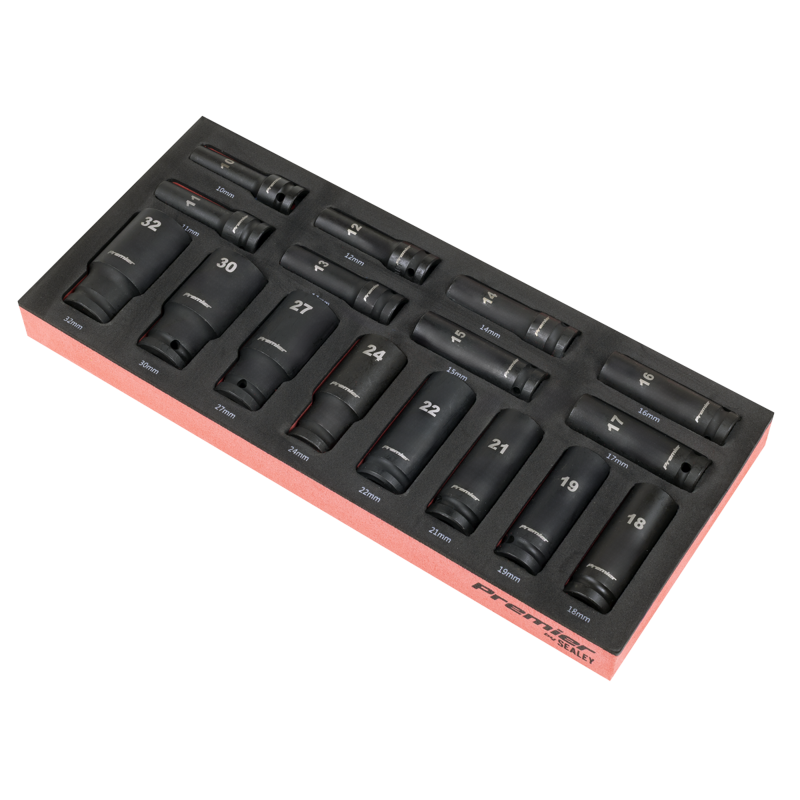Sealey TBT47 Premier Deep Impact Socket Set with Tool Tray 1/2Sq Drive 16pc