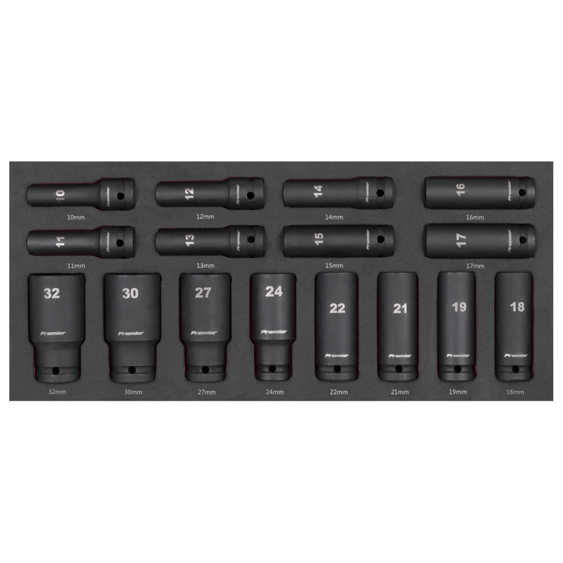 Sealey TBT47 Premier Deep Impact Socket Set with Tool Tray 1/2Sq Drive 16pc