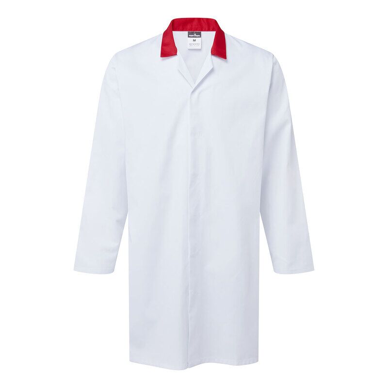 Portwest Food Industry No Pocket Coat (White/Red / L / Regular Fit)