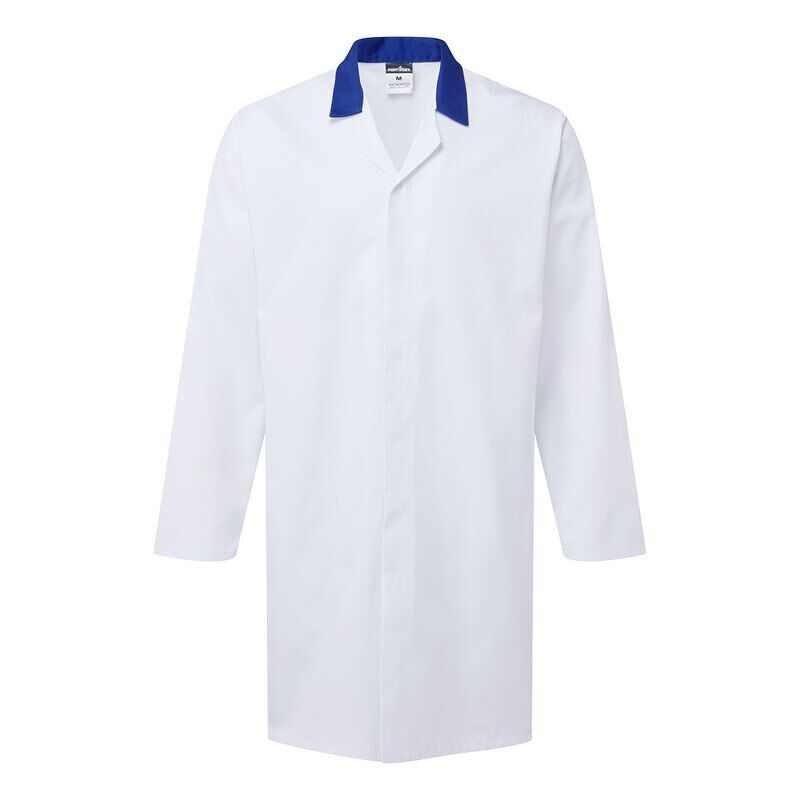 Portwest Food Industry No Pocket Coat (White/Royal Blue / XL / Regular Fit)