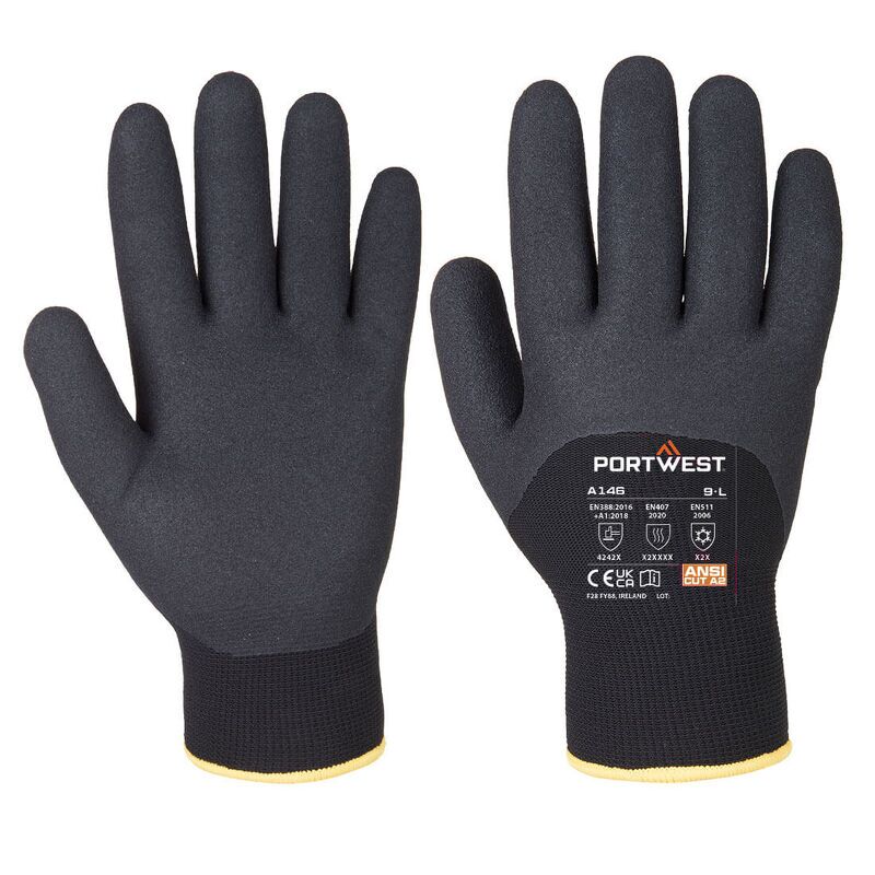 Portwest Cold 15 Nitrile Sandy 3/4 Dipped Glove (Black / XXXL)