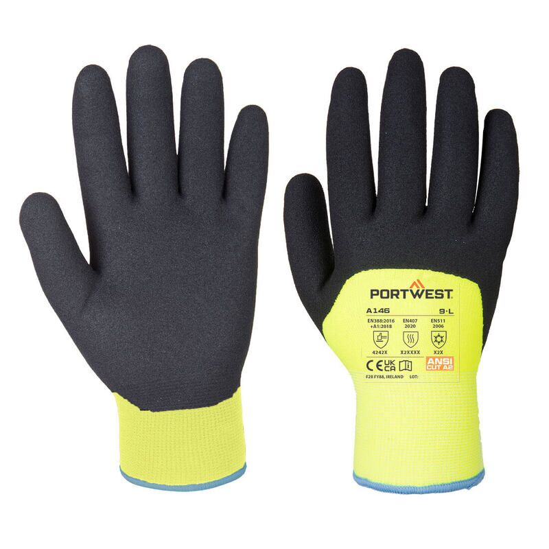 Portwest Cold 15 Nitrile Sandy 3/4 Dipped Glove (Yellow / S)