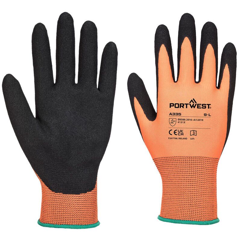 Portwest Dermi-Grip NPR15 Nitrile Sandy Glove (Orange/Black / M)