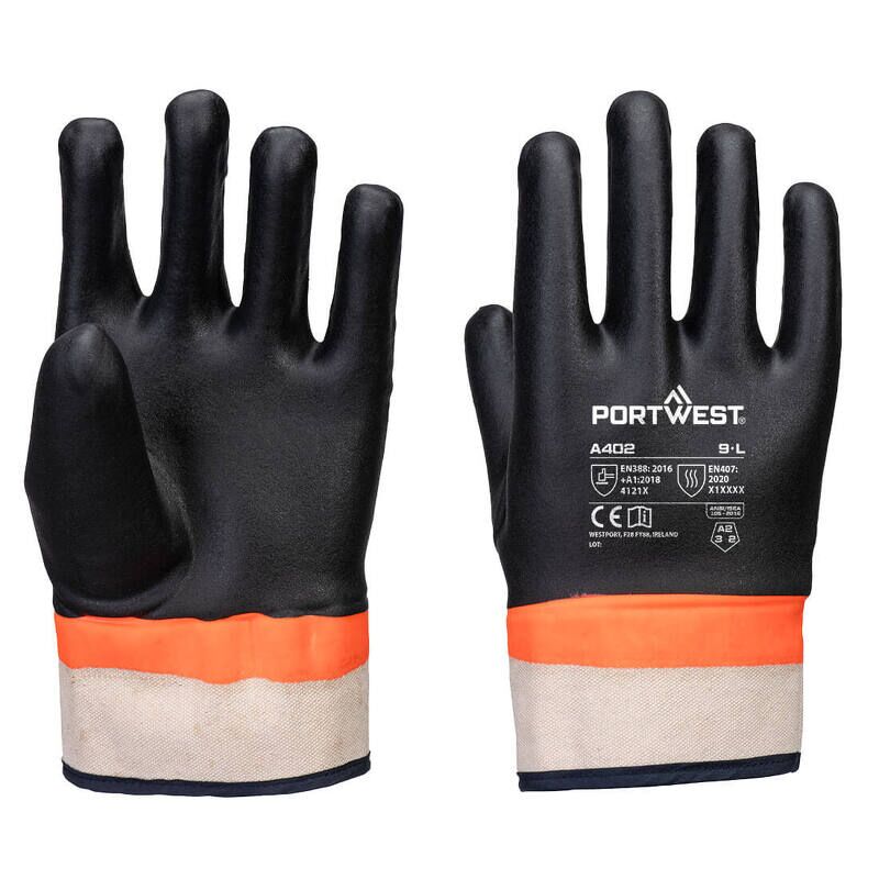 Portwest Grip PVC Sandy Double Dipped Glove  (Black/Orange / XXL / R)