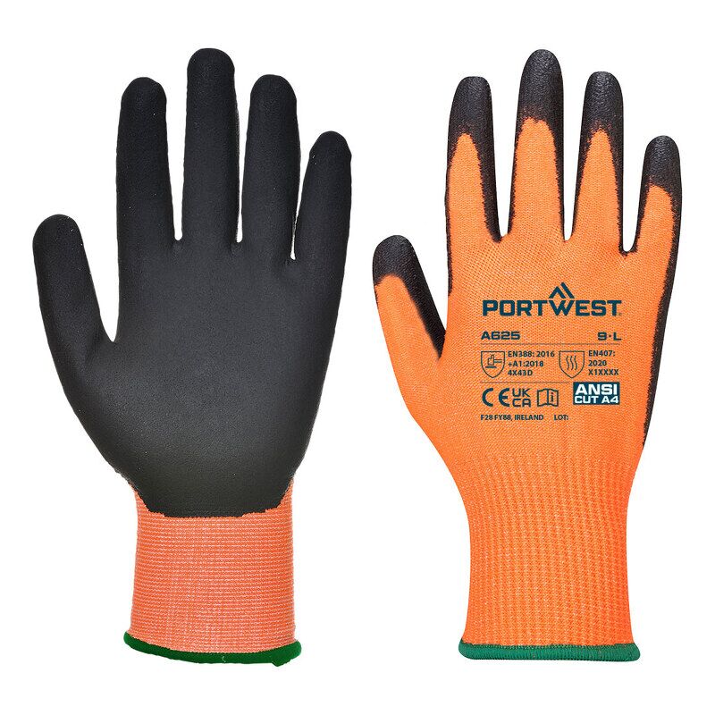 Portwest Vis-Tex Cut Resistant Glove - PU (Orange/Black / XL)