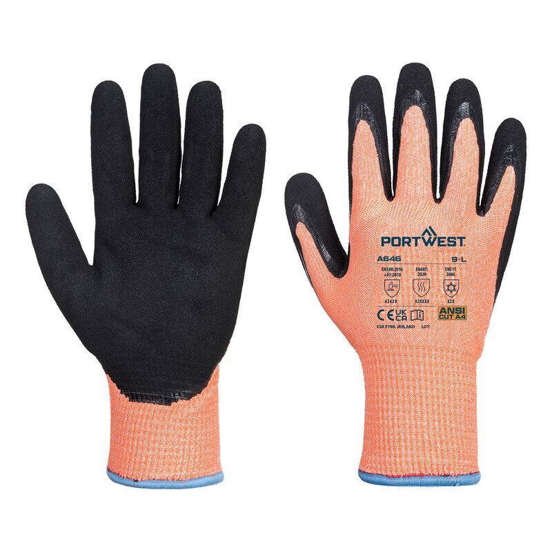 Portwest Vis-Tex Winter HR Cut Glove Nitrile (Orange/Black / XXXL)