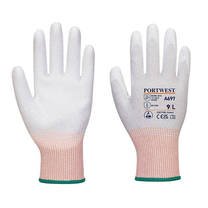 Portwest LR13 ESD PU Palm Glove (Pk12) (Grey/White / S / R)