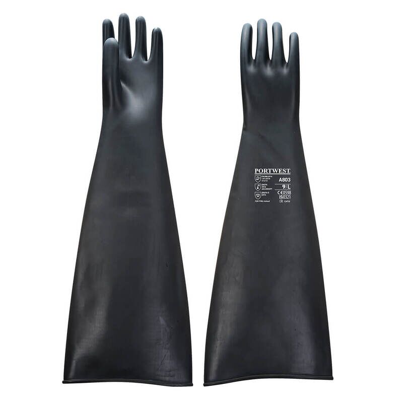 Portwest Heavyweight Latex Rubber Gauntlet 600mm (Black / XXL / R)