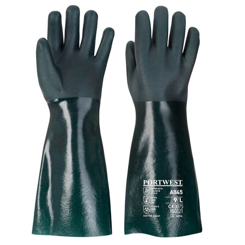 Portwest Double Dipped PVC Gauntlet 45cm (Green / XL / R)