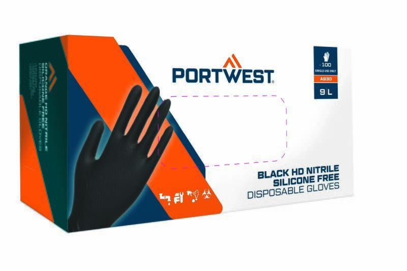 Portwest 7mm Thick Disposable Glove (Pk100) (Black / M / R)