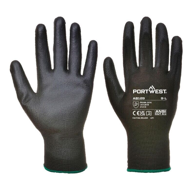 Portwest PU Palm Glove (288 Pairs) (Black / S / R)