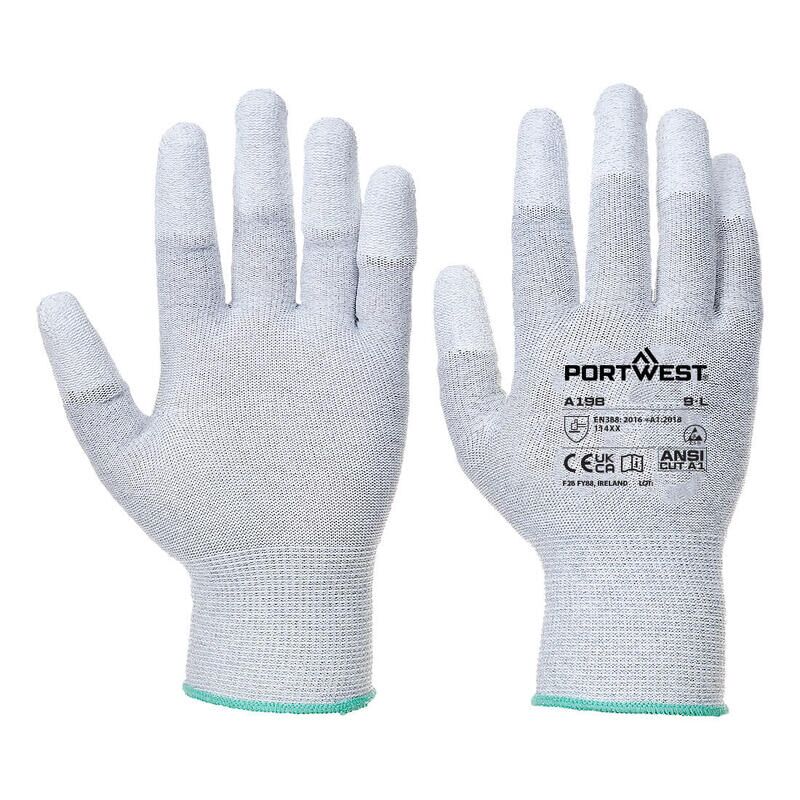 Portwest ESD 13 PU Fingertip Essential Multipack (Pack of 12) (Grey / L)