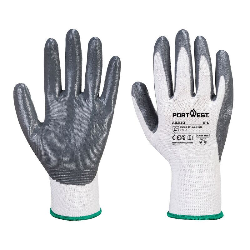 Portwest Grip 13 Nitrile Essential Multipack (Pack of 12) (White/Grey / XXL)