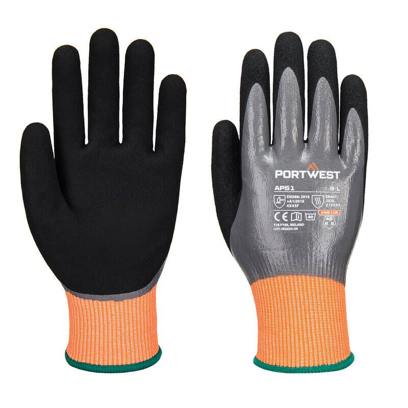 Portwest  Cut F15 Nitrile Aqua Glove (Grey/Black / L)