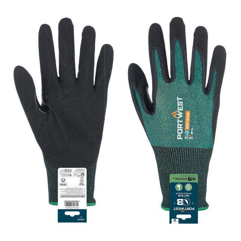 Portwest SG Cut B18 Nitrile Glove (Retail) (Green/Black / M)