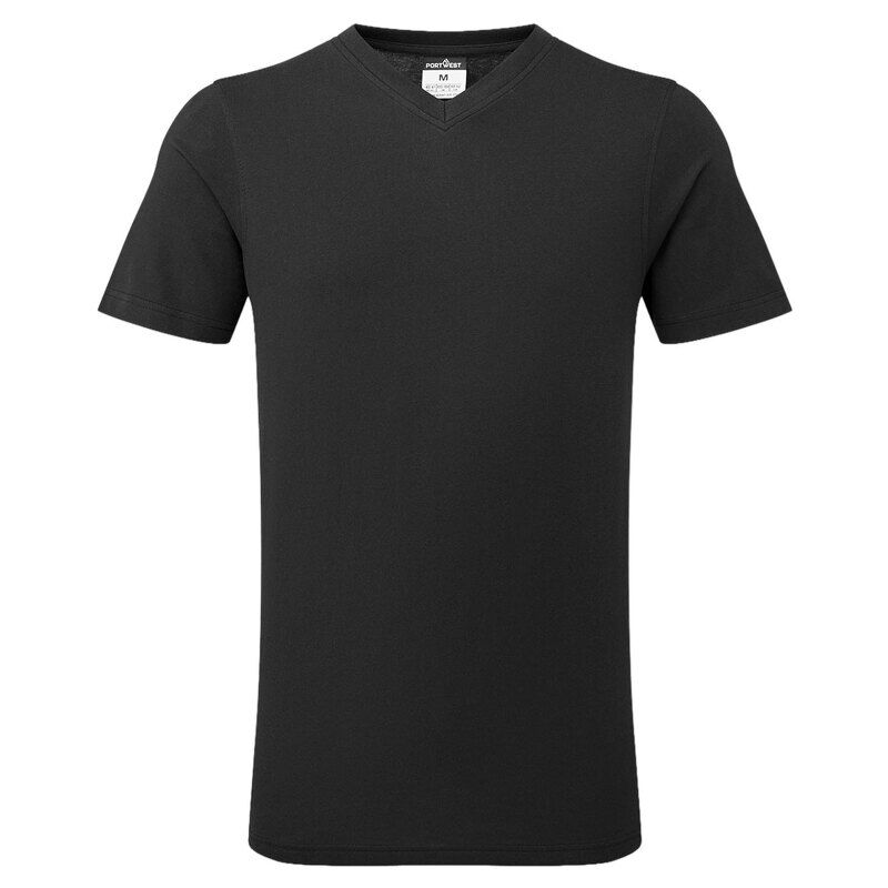 Portwest V-Neck Cotton T-Shirt (Black / M / Regular Fit)