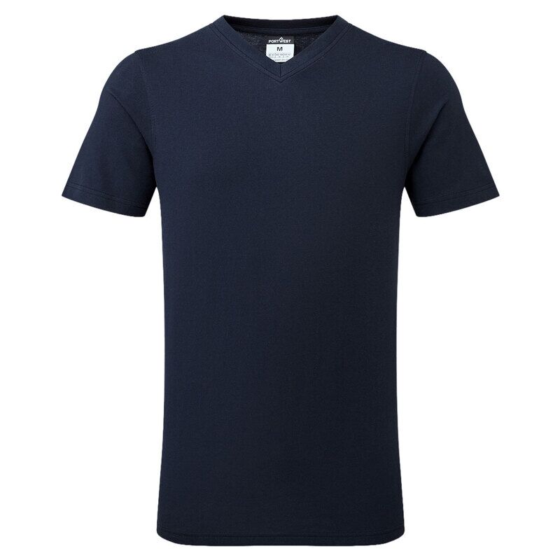Portwest V-Neck Cotton T-Shirt (Navy / L / Regular Fit)