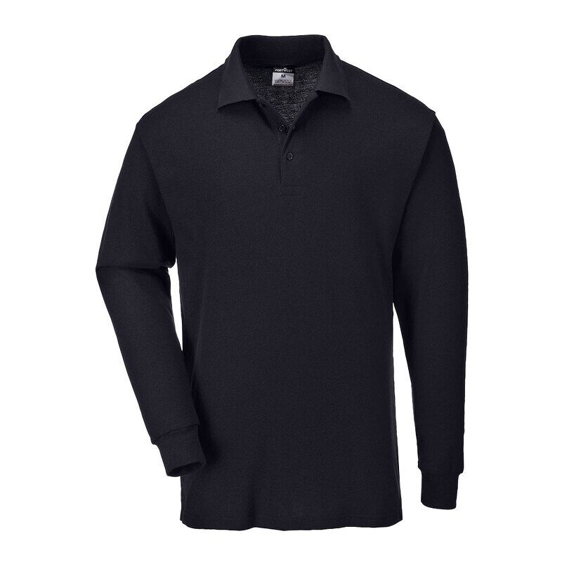 Portwest Genoa Long Sleeved Polo Shirt (Black / L / Regular Fit)