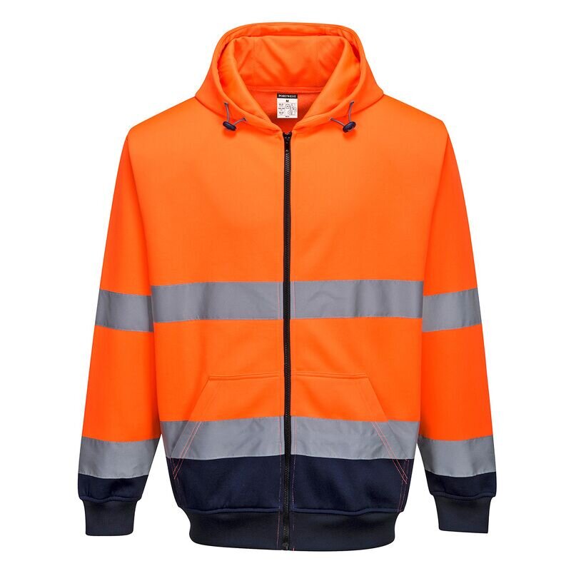 Portwest Hi-Vis Contrast Zipped Hoodie (Orange/Navy / L / R)