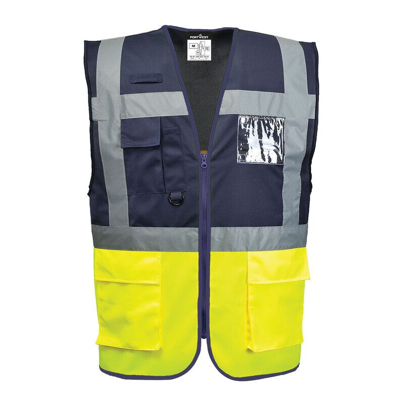Portwest Paris Hi-Vis Contrast Executive Vest (Yellow/Navy / L / R)