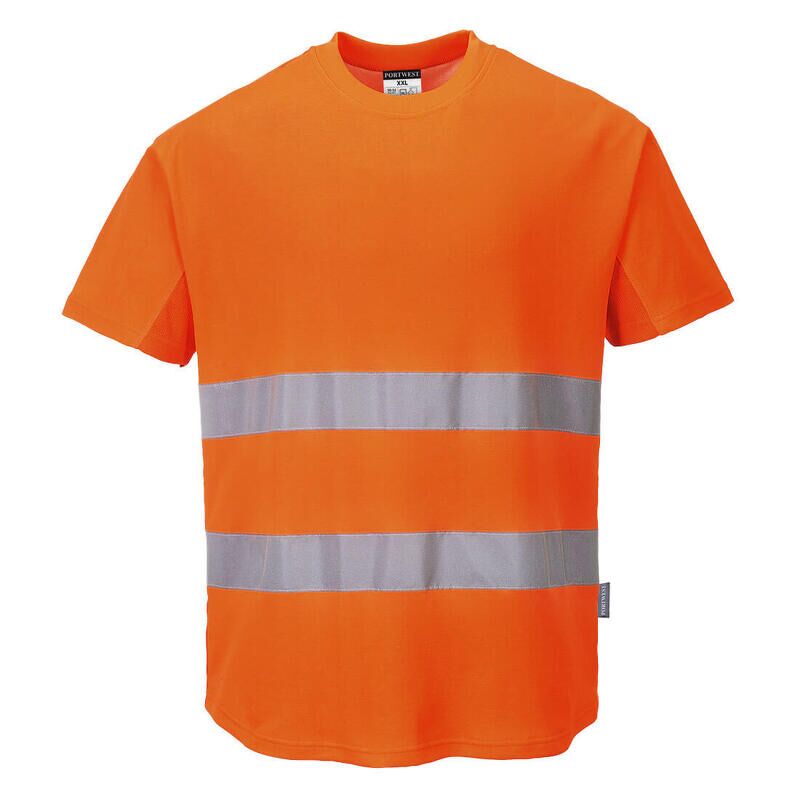 Portwest Hi-Vis Cotton Comfort Mesh Insert Short Sleeved T-Shirt  (Orange / XXXL / Regular Fit)