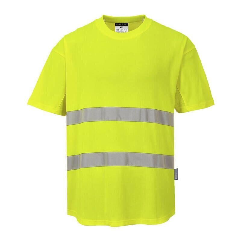 Portwest Hi-Vis Cotton Comfort Mesh Insert Short Sleeved T-Shirt  (Yellow / XXXL / Regular Fit)