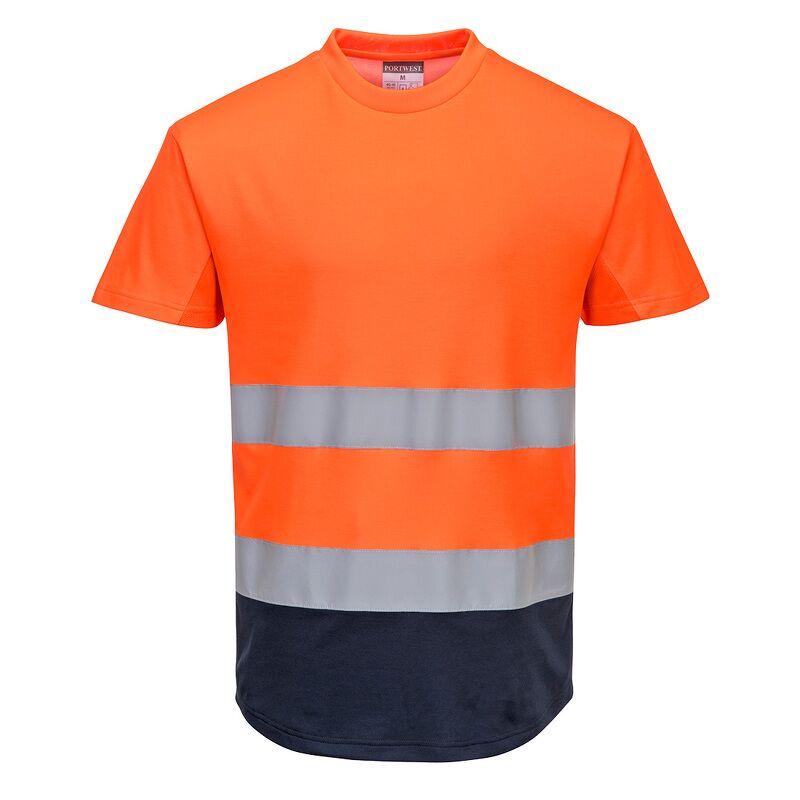 Portwest Hi-Vis Contrast Mesh Insert Short Sleeved T-Shirt  (Orange/Navy / XXL / Regular Fit)