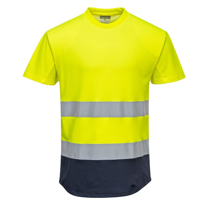 Portwest Hi-Vis Contrast Mesh Insert Short Sleeved T-Shirt  (Yellow/Navy / XXL / Regular Fit)