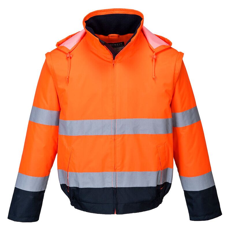 Portwest Hi-Vis 2-in-1 Contrast Essential Lite Bomber Jacket (Orange/Navy / S / Regular Fit)