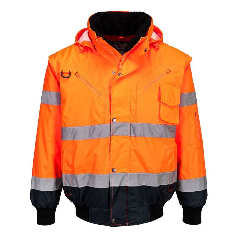 Portwest Hi-Vis 3-in-1 Contrast Bomber Jacket (Orange/Navy / M / Regular Fit)